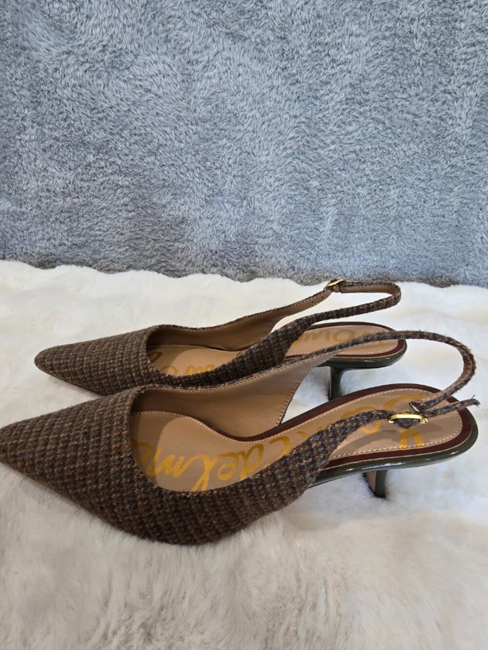 Sam Edelman Bianka Slingback Pumps Brown Plaid Fabric Women's Sizes NEW - Picture 10 of 13